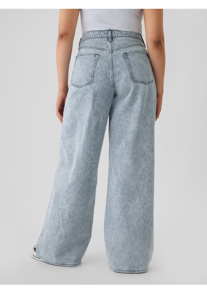 Kadın Açık Mavi Mid Rise Studded Baggy Jean Pantolon