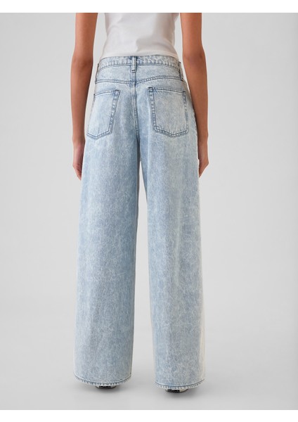 Kadın Açık Mavi Mid Rise Studded Baggy Jean Pantolon