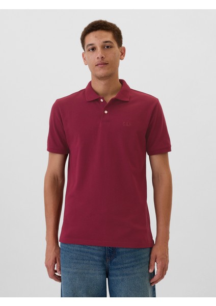 Erkek Bordo Gap Logo Piqué Polo Yaka T-Shirt