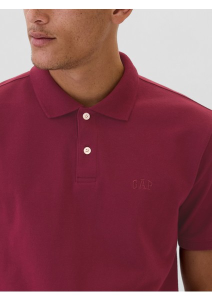 Erkek Bordo Gap Logo Piqué Polo Yaka T-Shirt