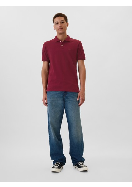 Erkek Bordo Gap Logo Piqué Polo Yaka T-Shirt