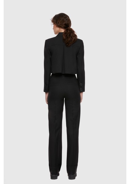 Crop Ceket Ve Palazzo Pantolonlu Siyah Takım modelleri