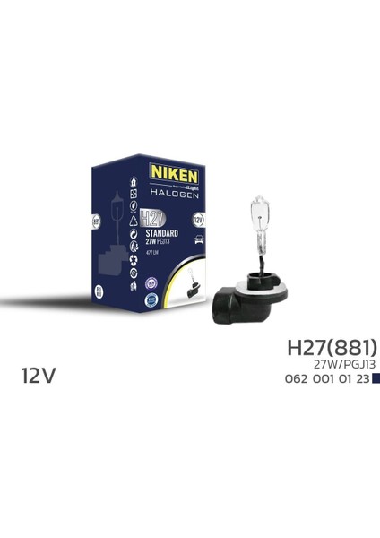 12V H27 Eğri Soket 27W Halojen Ampul (881 PGJ13)