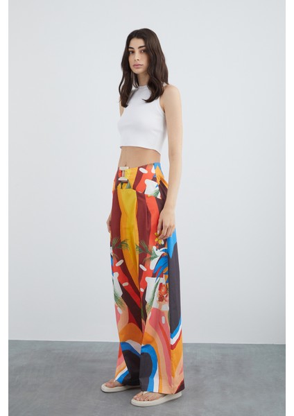 Desenli Straight Pantolon