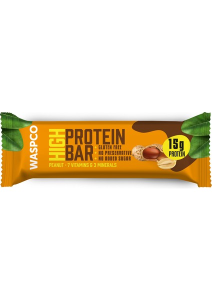 Waspco Yer Fıstıklı Ve Kakaolu Yüksek Protein Bar 50g x 12 Adet