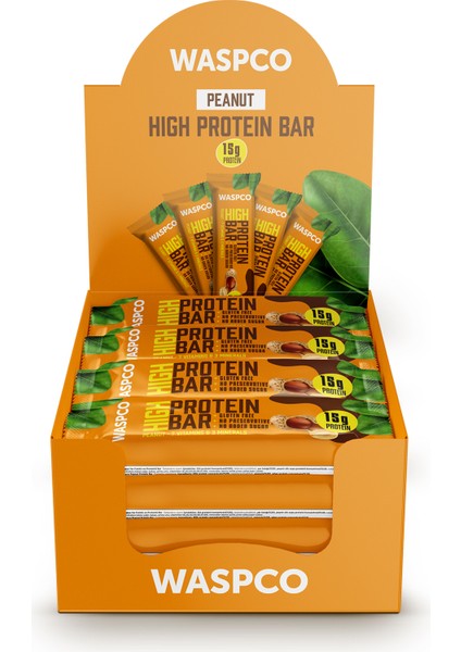 Waspco Yer Fıstıklı Ve Kakaolu Yüksek Protein Bar 50g x 12 Adet