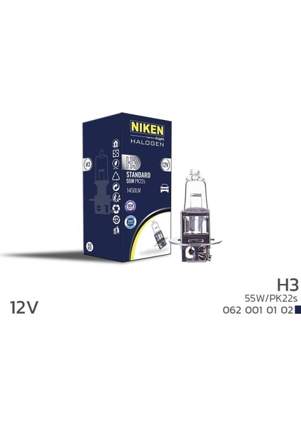 12V H3 55W Halojen Ampul PK22S