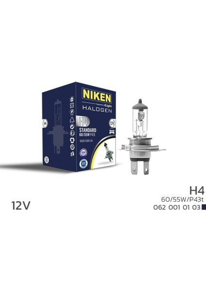 12V H4 60W/55W Halojen Ampul P43T