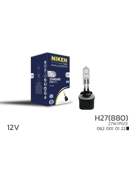 12V H27 Düz Soket 27W Halojen Ampul (880 PG13)