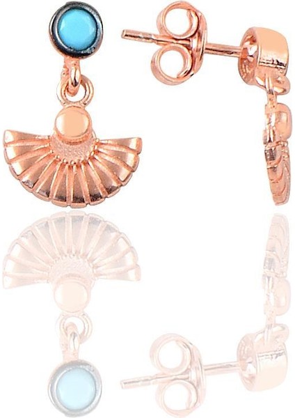 Gümüş Rose Turkuaz Taşlı Deniz Meltemi Midye Küpe SGTL12617ROSE