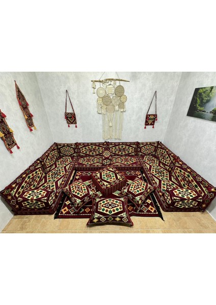 Şark Köşesi Yörük Desenli Minder, Kilim, Orta Puf, Heybe Çanta Takımı 23 Parça Set fiyatları