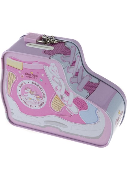 Kumbara Saatli Ayakkabı Desenli Kilitli Kumbara Pembe modelleri