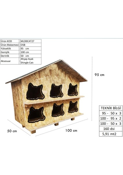 Kedi Evi Dış Ortam Uygun Ahşap Kedi Evi Osb 100 x 95 x 50 cm modelleri