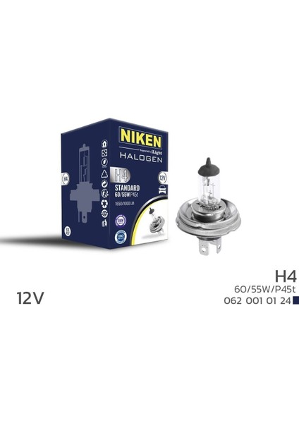 12V H4 60W/55W Halojen Ampul P45T (Tablalı)