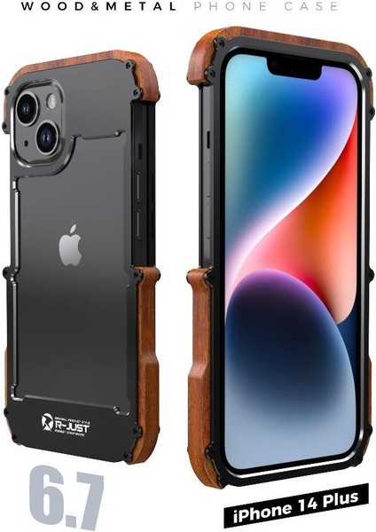 IPhone 14 Için Kılıf Artı, Damla Koruma Alüminyum Metal Ahşap Tampon Çerçeve (Yurt Dışından)