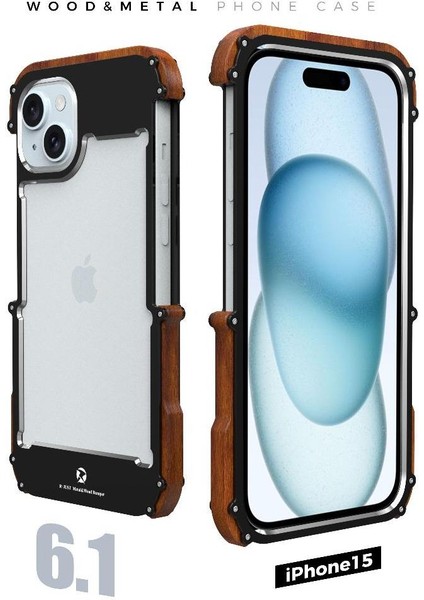 IPhone 15 Için Kılıf, Damla Koruma Alüminyum Metal Ahşap Tampon Çerçeve Kapak (Yurt Dışından)