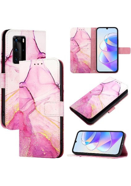 Huawei P40 Pro Pu Deri Mermer Desen Cüzdan Kickstand Için Kılıf (Yurt Dışından)