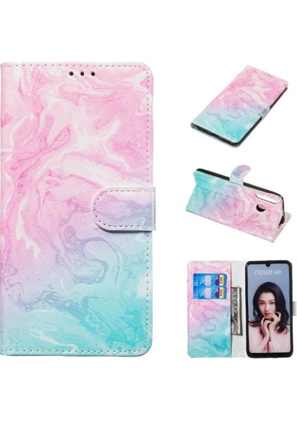Huawei P30 Lite Mermer Desen Tam Koruma Manyetik Kart Için Flip Case (Yurt Dışından)
