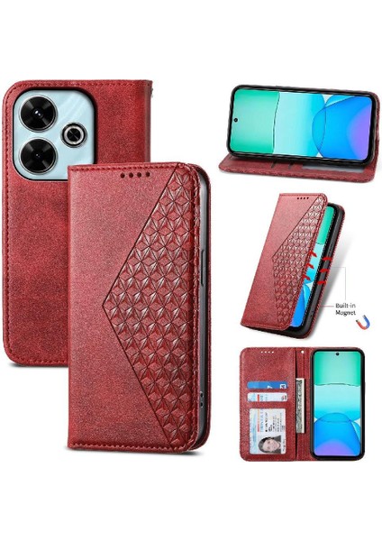 Xiaomi Redmi Için Flip Case 13 4g Cüzdan El Kayışı Günlük Kullanım Eşkenar Dörtgen Şekli (Yurt Dışından)