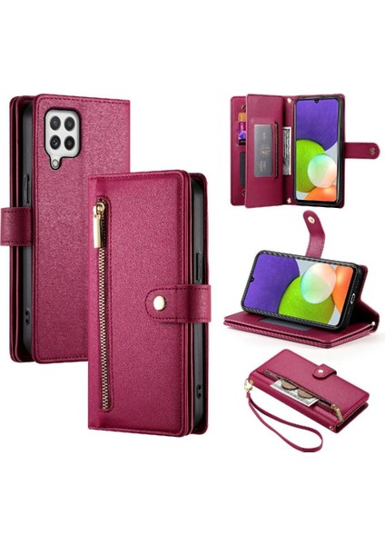 Samsung Galaxy A22 4g Çok Fonksiyonlu Kart Yuvaları Bilek Kayışı Için Flip Case (Yurt Dışından)