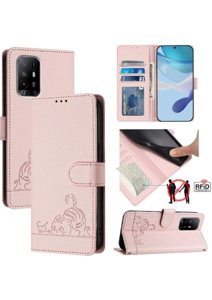 Oppo Için Kılıf A74 4G/A95 4g Cüzdan Kapak Çevirin Kedi Rfıd Kart Yuvası Tutucu (Yurt Dışından)