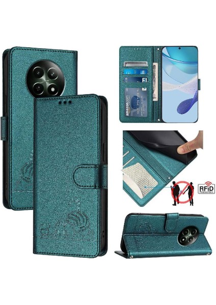Realme 12 5g Kedi Rfıd Kart Yuvası Tutucu Için Kickstand Cüzdan Kapak Çevirin (Yurt Dışından)