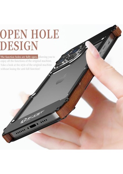 IPhone 14 Pro Için Kılıf, Damla Koruma Alüminyum Metal Ahşap Tampon Çerçeve (Yurt Dışından) modelleri