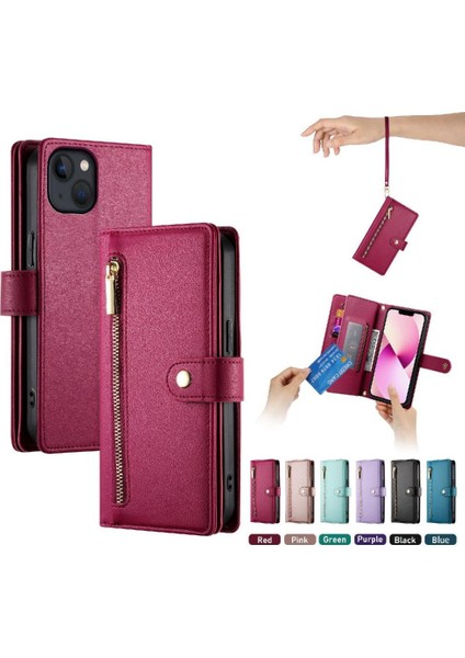 IPhone 13 Bilek Kayışı Kickstand Çok Fonksiyonlu Kart Yuvaları Için Flip Case (Yurt Dışından)