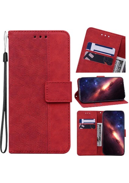Onur X6B Flip Folio Premium Pu Deri Için Flip Case Geometrik Kabartmalı (Yurt Dışından)