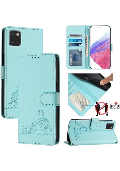 Samsung Galaxy A81/MRFID Kedi Rfıd Kart Yuvası Tutucu Kickstand Için Kılıf Çevirin (Yurt Dışından)
