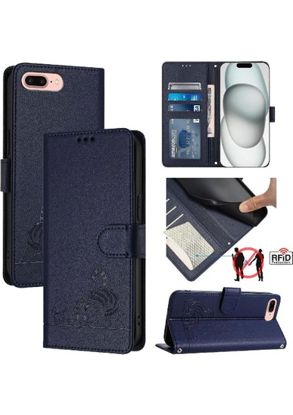 IPhone 8 Için Kılıf Artı/7 Artı Kedi Rfıd Kart Yuvası Tutucu Kickstand Cüzdan (Yurt Dışından)