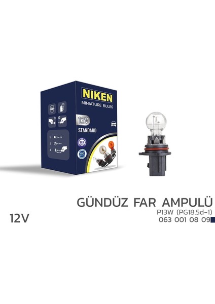 12V P13W Gündüz Far Ampulü (PG18.5D-1) 10’lu