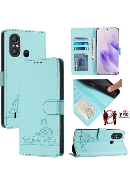 Itel A58/A49 Kedi Rfıd Cüzdan Kapak Çevirin Kart Yuvası Tutucu Kickstand (Yurt Dışından)