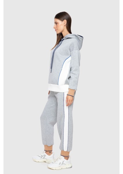 Triko Bant Detaylı Kapüşonlu Gri Sweatshirt fiyatları