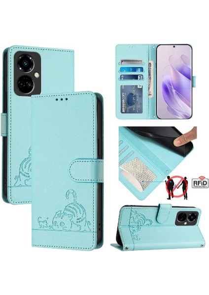 Tecno Camon 19 Pro 5g Kedi Rfıd Cüzdan Kapak Çevirin Kart Yuvası Tutucu (Yurt Dışından)
