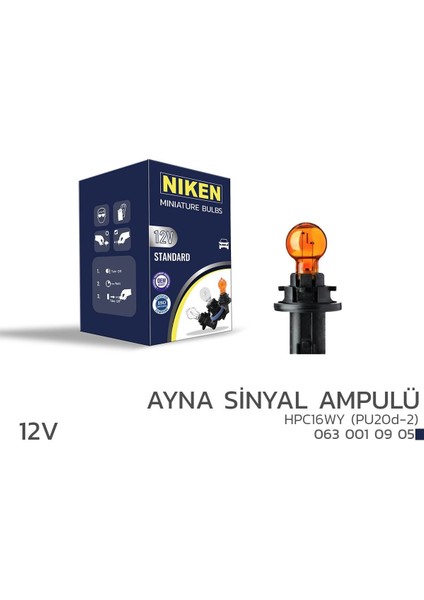 12V HPC16WY Aayna Sinyal Ampulmp (PU20D-2) Amber 10’lu