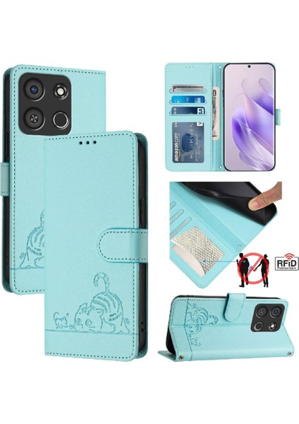 Itel A05S Için Kılıf Cüzdan Kapak Çevirin Kart Yuvası Tutucu Kickstand Kedi Rfıd (Yurt Dışından)