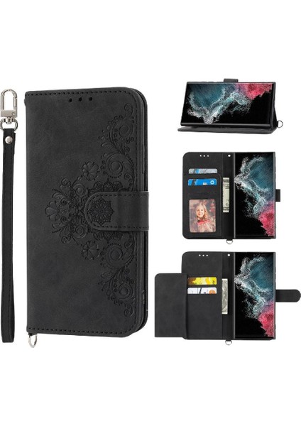 Samsung Galaxy S23 Ultra Kabartmalı Çoklu Kredi Kartı Yuvaları Için Flip Case (Yurt Dışından)