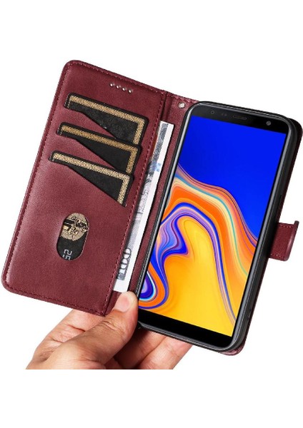Samsung Galaxy J4 Artı Preslenmiş Pu Deri Ayrılabilir Siyah Için Filp Durumda (Yurt Dışından)