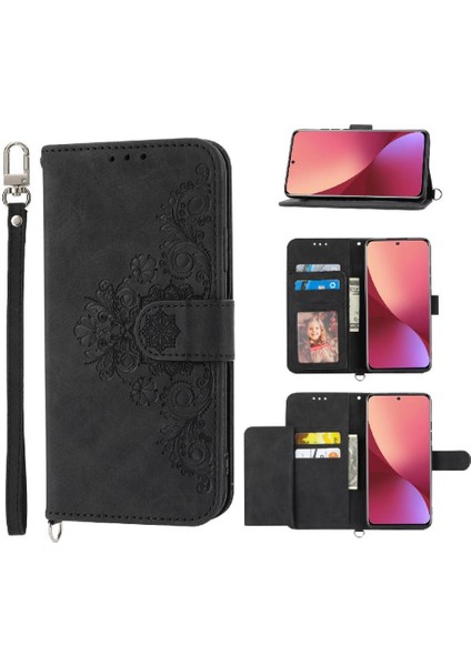 Xiaomi 12 Pro Çoklu Kredi Kartı Yuvaları Kabartmalı Bileklik Için Flip Case (Yurt Dışından)