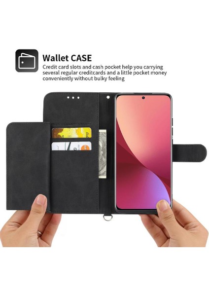 Xiaomi 12 Pro Çoklu Kredi Kartı Yuvaları Kabartmalı Bileklik Için Flip Case (Yurt Dışından)