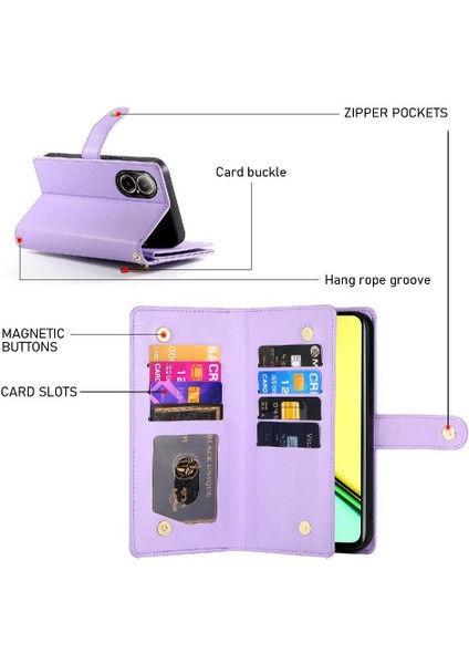 Realme C67 4g Çok Fonksiyonlu Kart Yuvaları Cüzdan Bölmesi Için Flip Case (Yurt Dışından) indirimleri