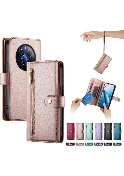 Realme 12 Pro Artı Cüzdan Bölmesi Bilek Kayışı Kickstand Için Flip Case (Yurt Dışından)