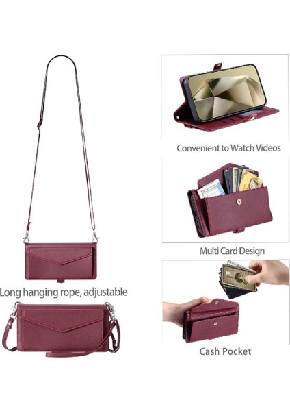 Samsung Galaxy S22 Fermuar Faturaları Yuvası Cüzdan Durumda Cüzdan Crossbody Durumda (Yurt Dışından)