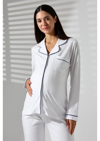 Interlok Düğmeli Hamile Lohusa Uzun Kol Pijama Takımı 1354-01 fiyatları