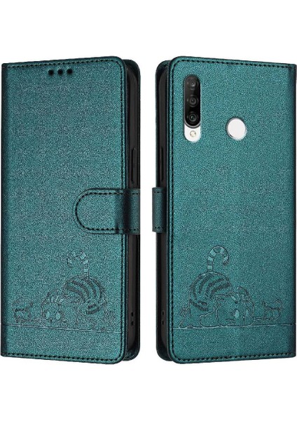 Huawei P30 Lite Için Kılıf Cüzdan Kapak Çevirin Kart Yuvası Tutucu Kickstand Kedi (Yurt Dışından)