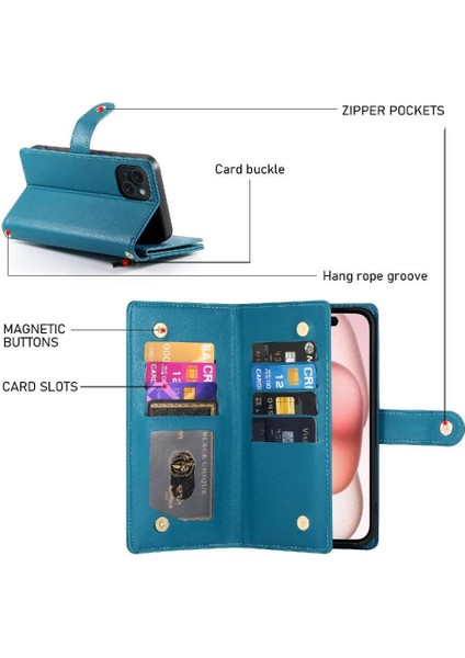 IPhone 15 Bilek Kayışı Kickstand Çok Fonksiyonlu Kart Yuvaları Için Flip Case (Yurt Dışından) modelleri