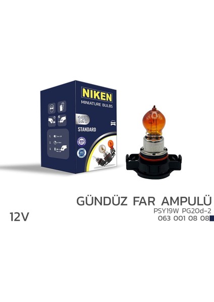 12V PSY19W Gündüz Far Ampulü (PG20D-2) Amber 10’lu