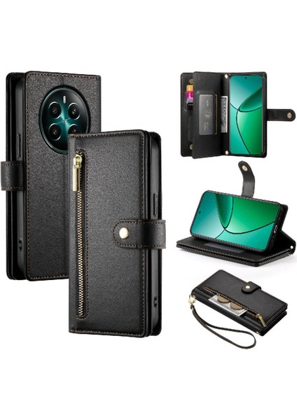 Realme 12 Artı Cüzdan Bölmesi Kickstand Için Flip Case Çok Fonksiyonlu (Yurt Dışından) modelleri
