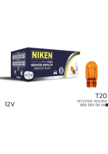 12V T20 Ampul (WY21/5W) Amber W3X16D 10 Lu